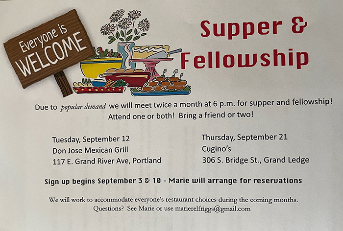 Information about Supper & Fellowship dates and venues