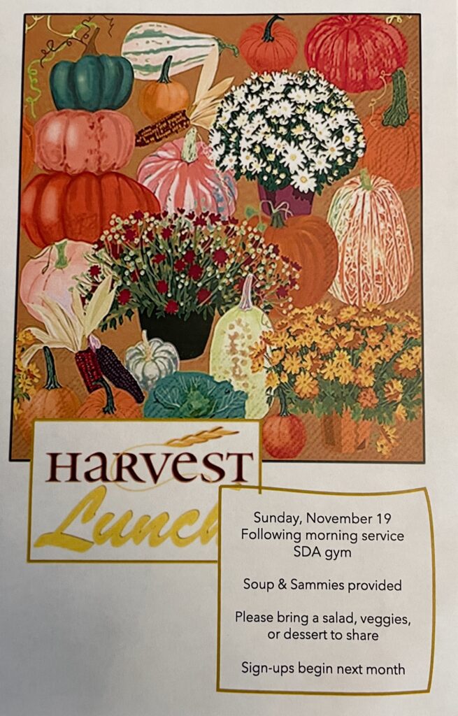 Information for Harvest Lunch Nov. 19